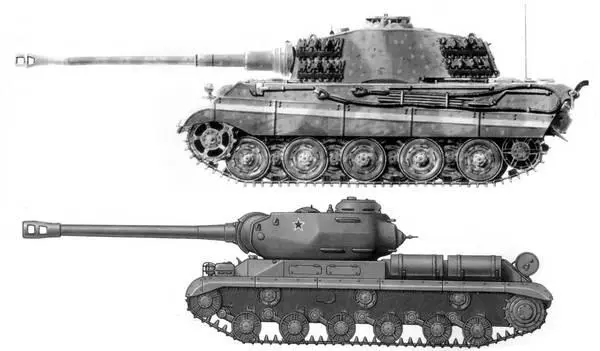 Немецкий танк TVIB Королевский тигр 68 т и советский танк ИС2 46 т - фото 1
