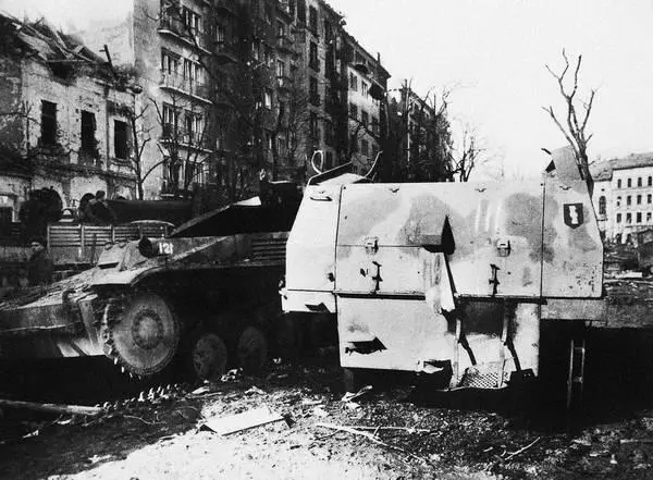 Уничтоженные во время боев в Будапеште 105мм легкая самоходная гаубица Wespe - фото 21