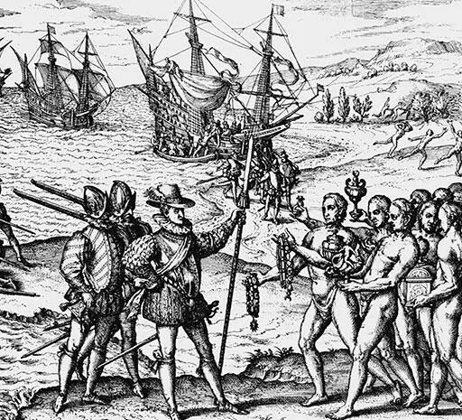 Встреча испанцев с аборигенами Колумб назвал эту горную цепь СанКристобаль - фото 88