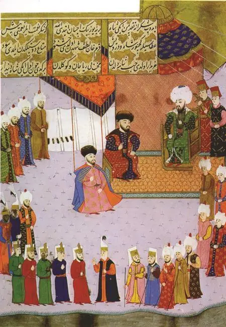 Баязид II принимает МенглиГерея в шахском шатре во время кампании против - фото 21