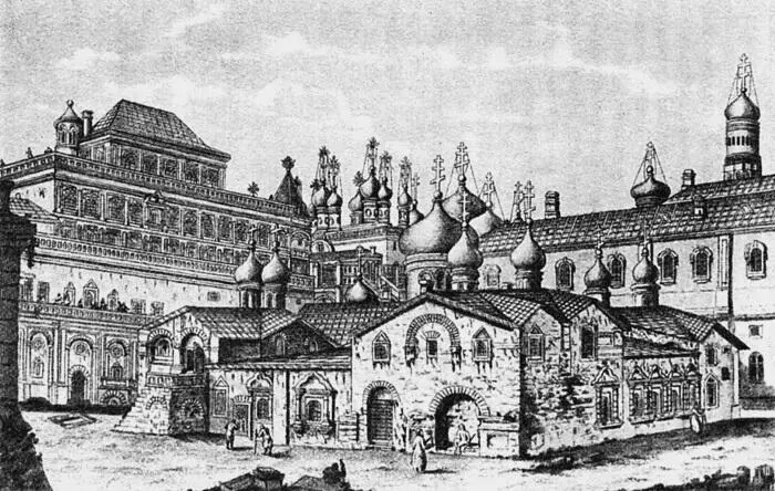 Вид теремов и церкви Спаса на Бору Гравюра 1809 г по рисунку Фр Кампорези - фото 1