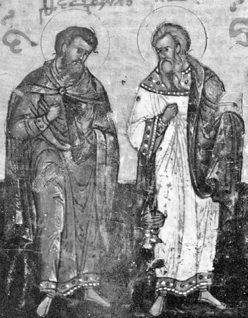Святые мученики Агафопод и Феодул Икона минея Русь Начало XVII в - фото 9