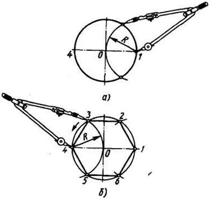 Рисунок 3 Деление окружности на шесть равных частей с помощью циркуля Ту же - фото 3