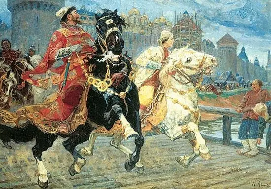Иван царевич на прогулке с опричниками М Авилов 1880 год По старому - фото 12