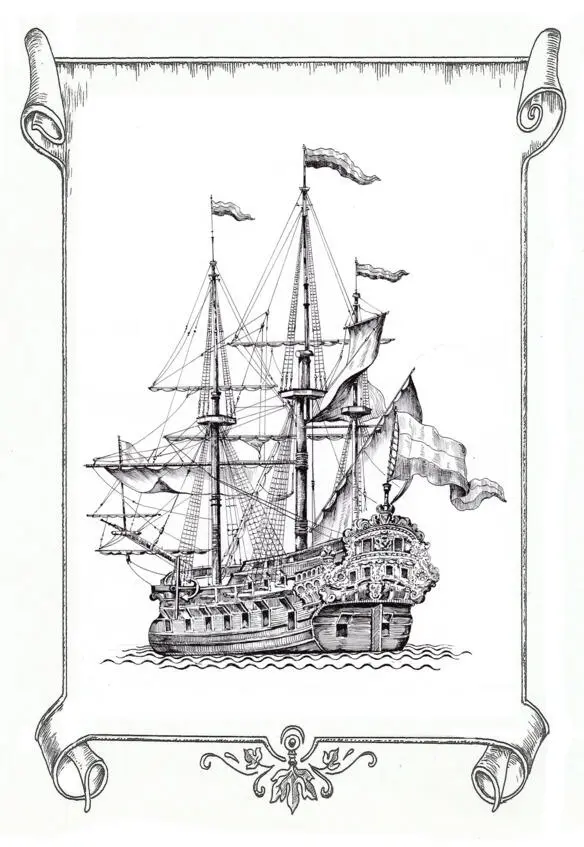 Русский военный корабль С гравюры О Эллигера 1729г фрагмент очерка с - фото 33