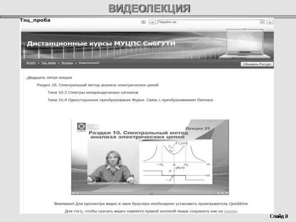 Рис 111 Фрагмент учебного материала в виде видеолекции на сайте Moodle - фото 12