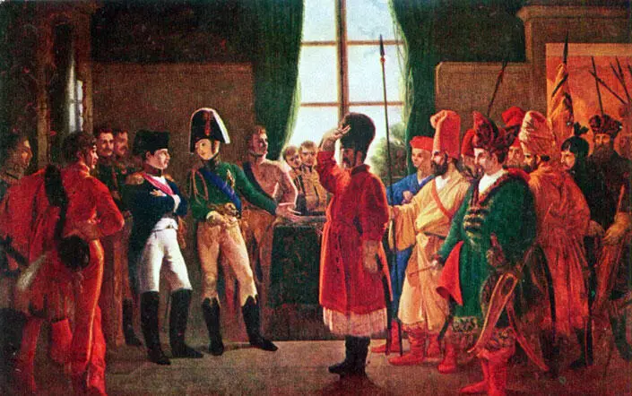 Александр I представляет Наполеону казаков башкир и калмыков в 1807 году Худ - фото 7