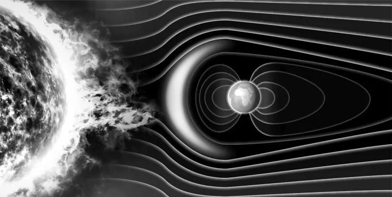 Схема изображающая отклонение солнечного ветра магнитным полем Земли До сих - фото 9