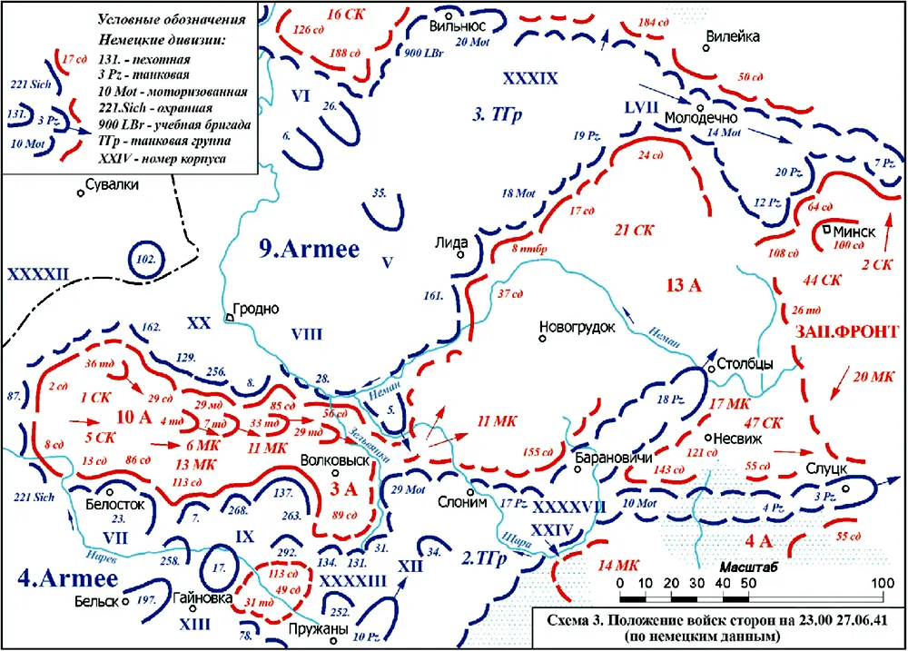 Схема 3 Положение войск сторон на 2300 270641 по немецким данным - фото 24