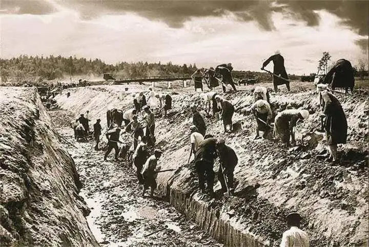 Сооружение советского противотанкового рва в районе Смоленска 26 июля 1941 г - фото 159