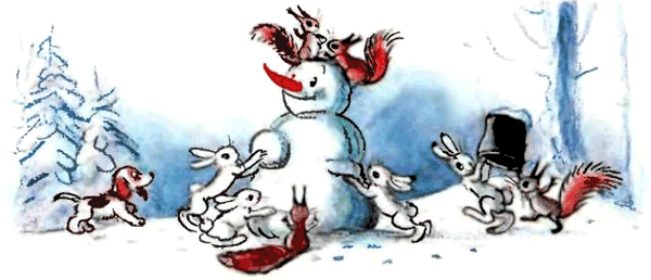 Стали зайцы Снеговика лепить а белки им помогать лапками похлопывают - фото 22