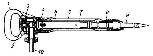 Схема вибробезопасного пневматического отбойного молотка 1 рукоятка 2 - фото 3