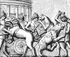 Гладиаторы сражающиеся с дикими зверями Гравюра с римского барельефа - фото 29