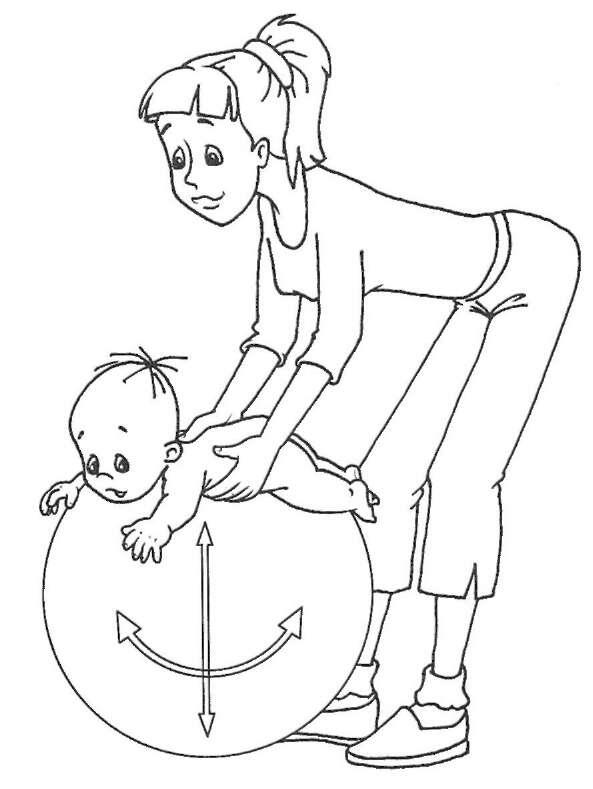 5 Малыш лежит спиной на мяче Удерживайте его за голени Согните ноги ребёнка - фото 4
