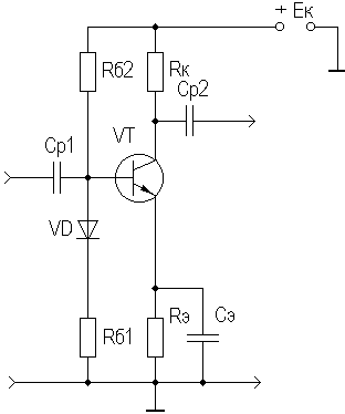 Рисунок 221 Каскад с термокомпенсацией Здесь в цепь базы транзистора включен - фото 60