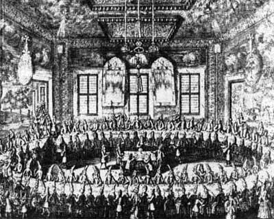 Свадебный пир Петра I и Екатерины 19 февраля 1712 года Гравюра А Ф Зубова - фото 7