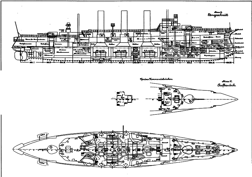 Крейсер Фрея Продольный разрез план полубака и вид сверху Крейсер Фрея - фото 17
