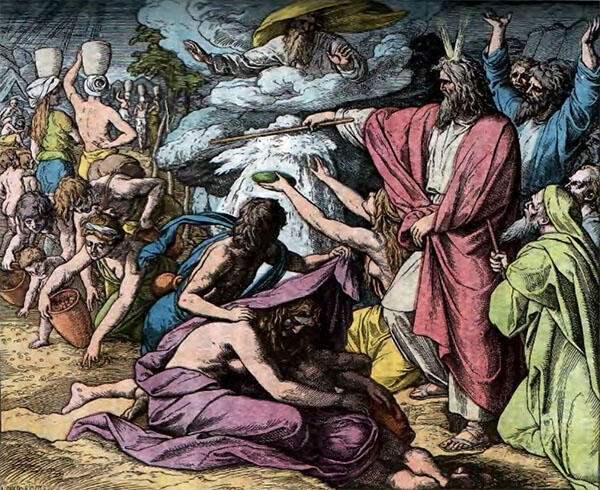 Моисей ударяет жезлом о скалу и изводит из нее воду для народа Даже мясо евреи - фото 12