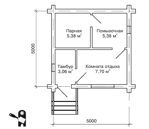 Рис 12 План одноэтажной деревянной бани Деревянная баня гостевой дом с - фото 3