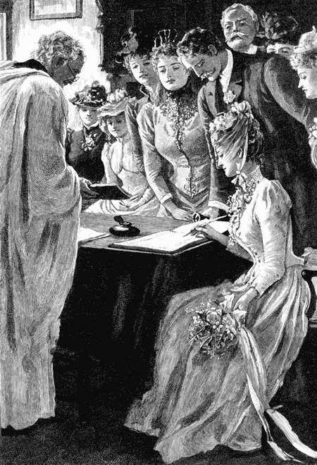 Подписание свидетельства о браке Рисунок из журнала Кэсселлс 1890 - фото 5