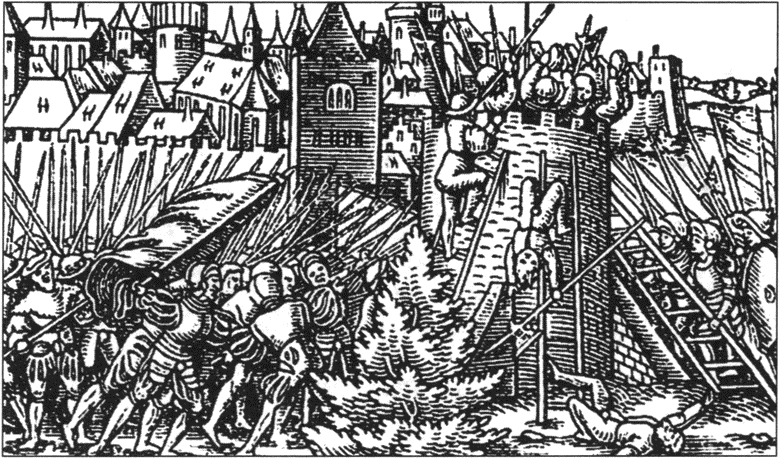 Русские войска атакуют Полоцк Немецкая гравюра XVI в Доспехи Стефана - фото 10