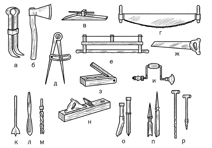 Рис 5 Плотничные инструменты и приспособления а чертилка б топор в - фото 6