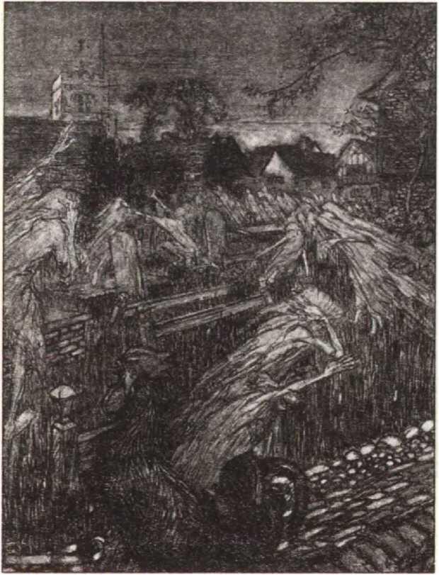 Призраки разлетаются по гробам Иллюстрация Артура Рэкхема 1908 к комедии - фото 9