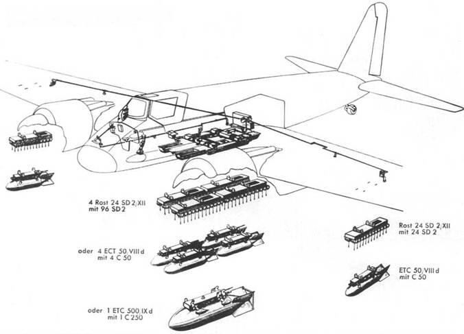 Официальный рисунок различных вариантов подвески бомб под Hs 129 В1 и В2 - фото 52