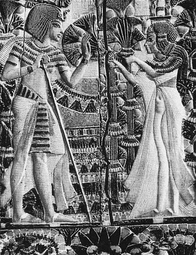Тутанхамон с женой в саду Бюст царицы Нефертити Иллюстрации из - фото 16