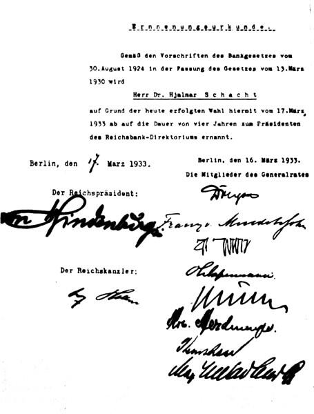 Подписи под письмом о назначении Шахта председателем Имперского банка Подпись - фото 13