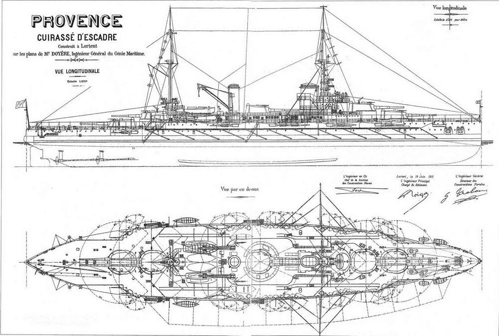 Линейный корабль Прованс 1916 г Наружный вид и вид сверху Орудийные - фото 7