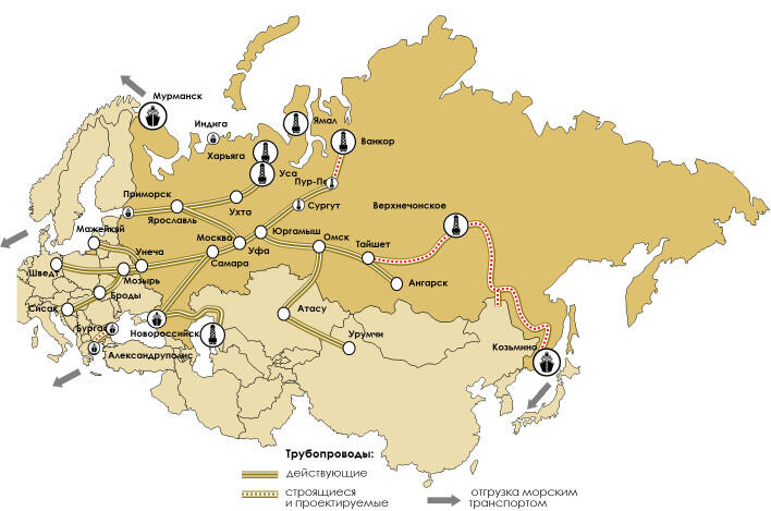 Схема трубопроводных магистралей на территории РФ и сопредельных государств - фото 2