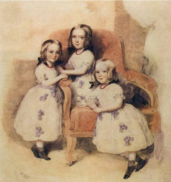 Акварель неизвестного художника Дети Дантеса Леония слева Личная коллекция - фото 2