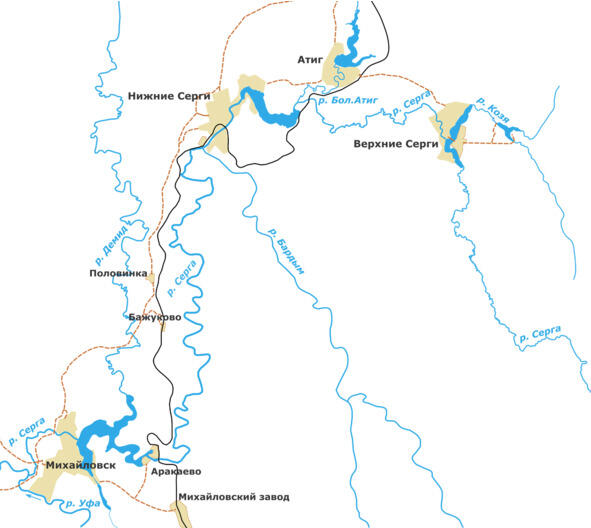 Схема реки Серги и ее окрестностей Что означает название реки Откуда оно - фото 1